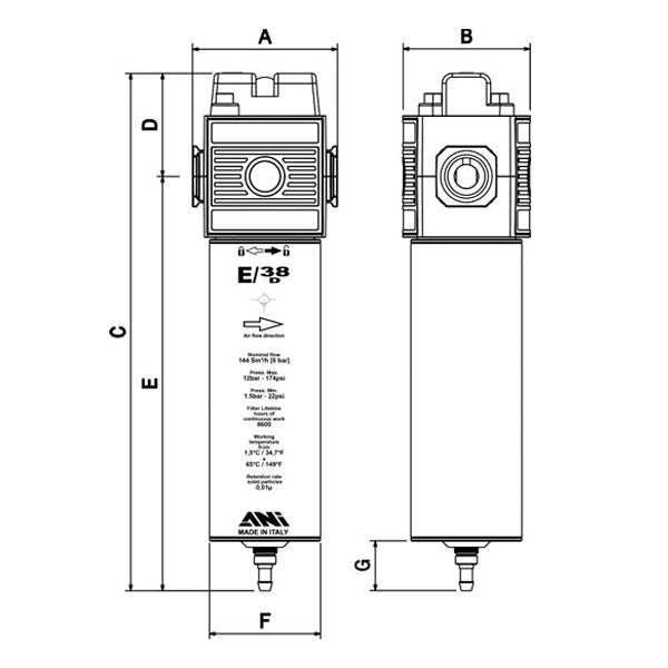 E/38-D - Microfiltro disoleatore della serie E-TECH - Ani - AH118002 E/38-D - Microfiltro disoleatore della serie E-TECH - Ani - AH118002
